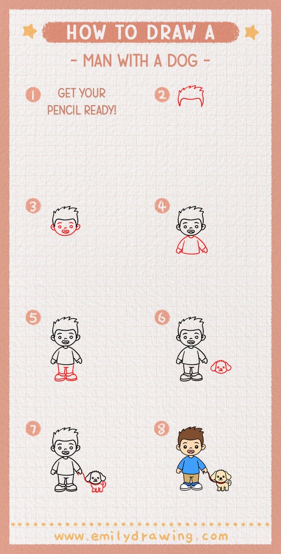 how to draw a man with a dog pinterest pin